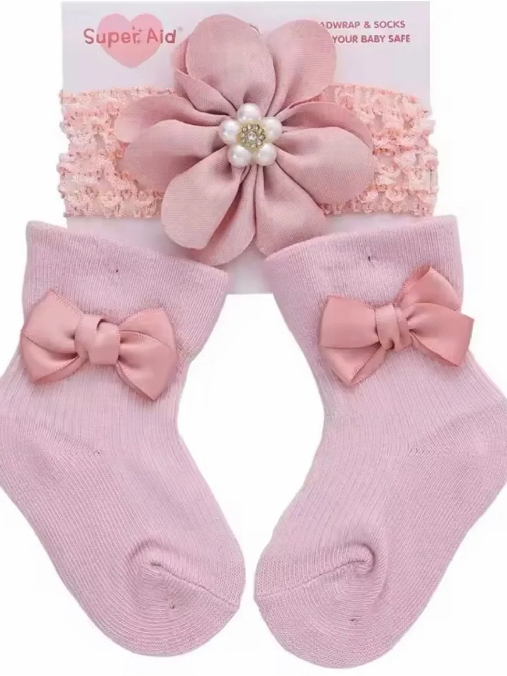 Baby Red Flower Headband and Bow Sock Set by